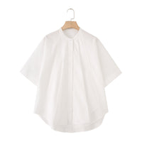 Loose Design Cotton Short-sleeved Shirt With Curved Hem