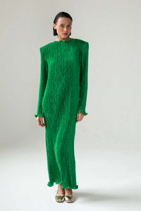 Solid-color Crew-neck Split-fit Long Dress