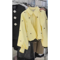 Floral Puff Sleeve Shirt Jacket Womens Loose Outerwear