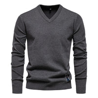 Autumn And Winter Pure Cotton Solid Color Hoodie V-neck Trendy Men's Clothing Sweater
