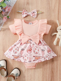 Baby's Gown Floral Bow Fake Two Pieces Triangle Rompers
