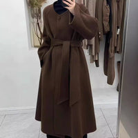 Lazy Lace-up Extended Double-sided Cashmere Round Neck Coat