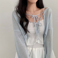 Shawl Tie-front Top Korean Style Solid Color Sweater