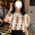 Women's Embroidered Jacquard Short-sleeved Hollow-out Top