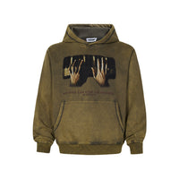 New American Street Piano Hand Print Washed And Worn Hooded Sweater Men