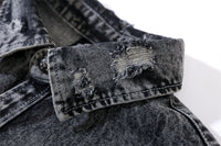 Washed And Worn Worn Hole Denim Shirt Jacket