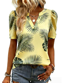 New Printed V-neck Puffed Short-sleeve Casual Fashion Top