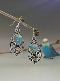 Retro Thai Silver Dragon Crystal Turquoise Earrings