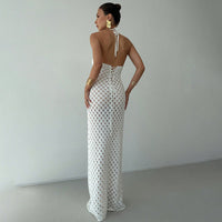 Neck-strap Lace-up Hollow-out Dress For Women