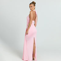 Womens Sexy Waist-Cinching Backless Halter Dress