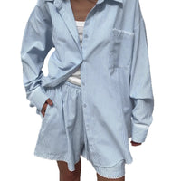 Fashionable Casual Lace-trimmed Shirt And Shorts Set For Women