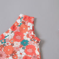 One-shoulder Girls' Summer Rose Print Bell-bottom Pants Three-piece Suit