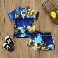Boys' Casual Coconut Printed Short-sleeved Shirt Suit