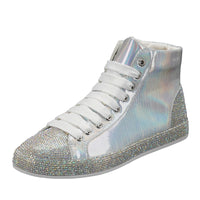 Rhinestone Inner Height Board Shoes Silver Patent Leather Colorful Laser High Top