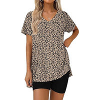 Shorts Two-Piece Casual Loungewear Set With Plant And Flower Patterns