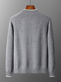 Men's Color-blocked Semi-high Neck Zip-up Wool Fashion Trendy Set