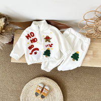 Fleece-lined Thickened Christmas Embroidered Stand Collar Sweater Trousers Suit
