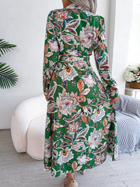 Women  Vintage Floral Print Lapel Tie Waist Shirt Maxi Dress