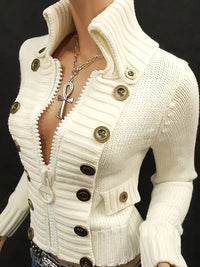 Double-breasted Stretchy Slim-fit Sweater Jacket