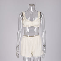 Dingmuerer Side Panel Lace Patchwork Shorts Set Pajamas Loungewear