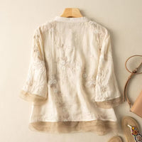 Artistic Retro Heavy Industry Embroidered Cotton And Linen Top