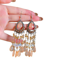 Diamond-embedded Water Drop Glass Tassel Light Luxury High-grade Earrings