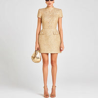 Fashionable Short-Sleeve Stand-Collar Dress For Women