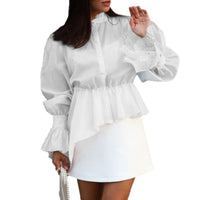 Fashionable Flared-Sleeve Irregular Short Shirt Top For Women