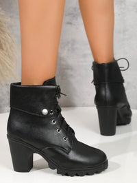 Female Plus Size Female High Heel Lace-up Round Head Ankle Boots