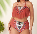 Women's Lotus Leaf Mesh Backless Bikini High Waist Plus Size Swimsuit