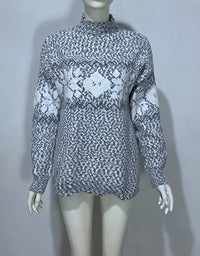Embroidered Jacquard Pullover Loose Bottoming Shirt Mock Neck Sweater Coat