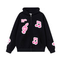 Note Printing Plus Velvet Hooded Sweater Cardigan