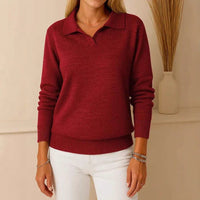 Solid-color Long-sleeve Casual Loose-fitting Polo-neck Knit Pullover
