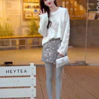 Heavy Embroidery Sequins Loose Sweater Idle Style Loose Outerwear Knitwear