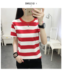 Women's Loose Round Neck All-Match Striped Short-Sleeve Top