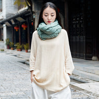 Cotton And Linen Breathable Retro National Long Sleeve Pullover T-shirt