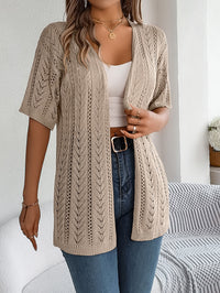 Women S Solid Color Hollow Out Short Sleeve Knit Cardigan Cover-Up