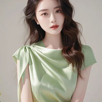 Light Luxury High-end Small Shirt With Tie Up Shirt Top