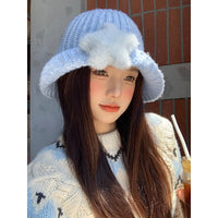 Korean-style Cute Plush Star Knitted Bucket Hat
