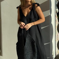 Cotton And Linen Camisole Womens V-Neck Lace-Up Dress