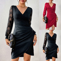 Womens Slim-fit Lace Long-sleeve Dress
