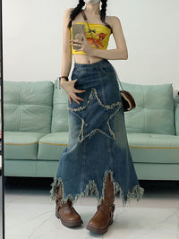 Washed Denim Skirt Women's Five-pointed Star Patch