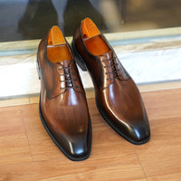 Men's Fashion Distressed Square-Toe Leather Shoes With Wood Grain Pattern