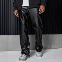 Straight-leg Casual Retro High-street PU Leather Pants From Europe And The US