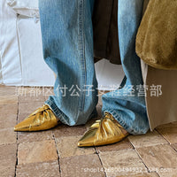 Womens Hidden-Heel Deep-V Shallow Shoes With Pointed Toe Cross-Strap Cutout Design