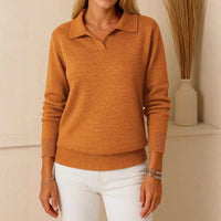 Solid-color Long-sleeve Casual Loose-fitting Polo-neck Knit Pullover