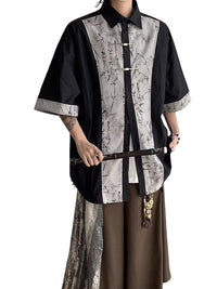 Chinese-style Zhongshan Suit Tang Suit Mandarin-button Ice-silk Short-sleeve Shirt