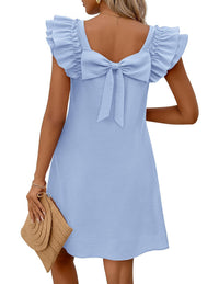 Fashionable Double-Layer Ruffle Sleeve Back-Bow Dress