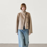 Wool Blend Turtleneck Coat Single Breasted Casual