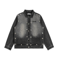 High Street Design Wash Spray Painting Bright White Polo Collar Jacket